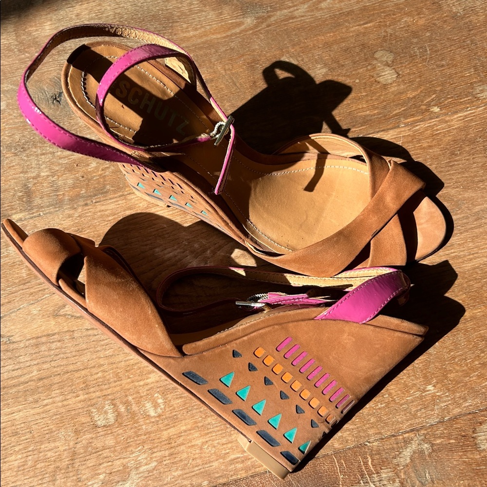 Schutz Tribal Strappy Wedge Sandals, Size 9